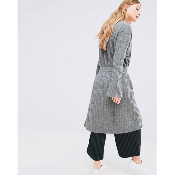 Long Ribbed Knit Tie Waist Cardigan - Picture 3 of 8